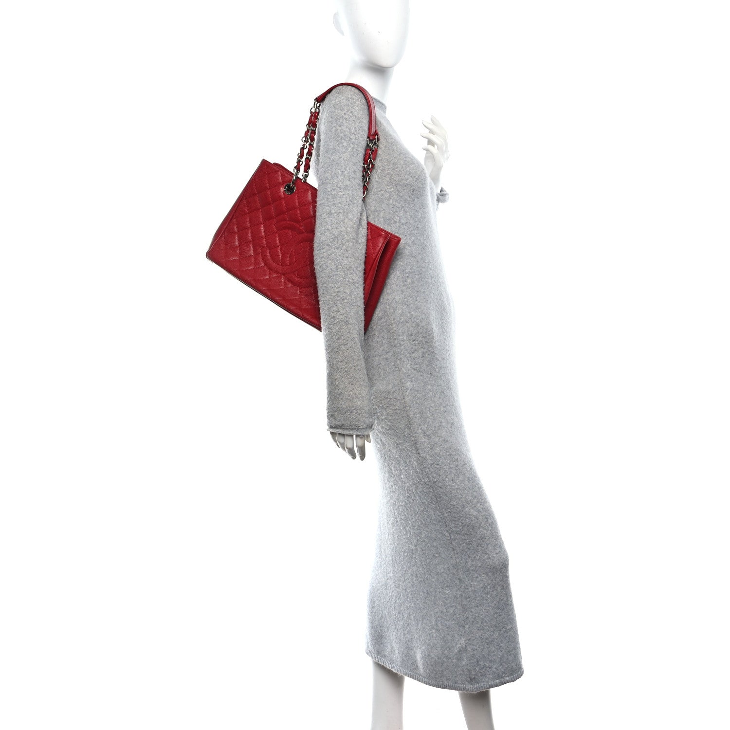 Chanel Caviar Quilted Grand Shopping Tote GST Red