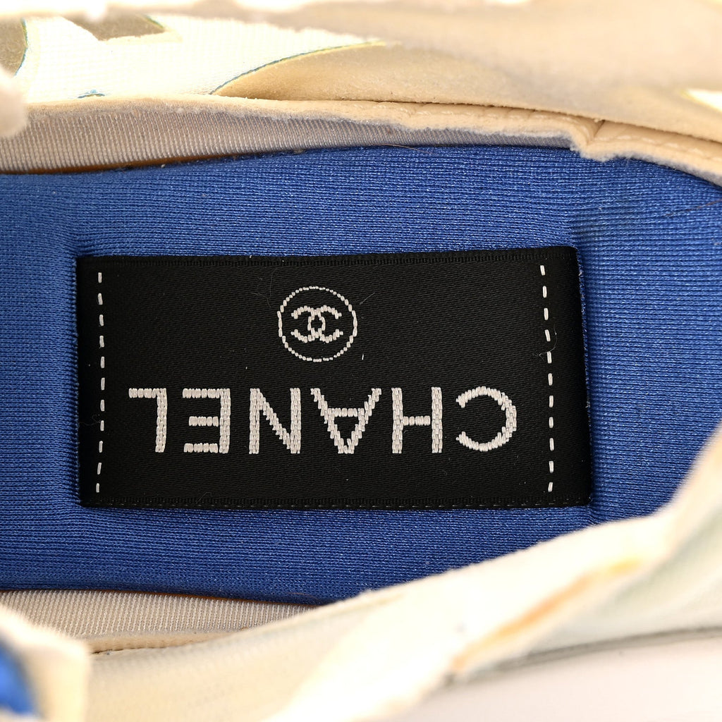 Calfskin Mesh Lyrca Womens Logo Sneakers 36 White Blue