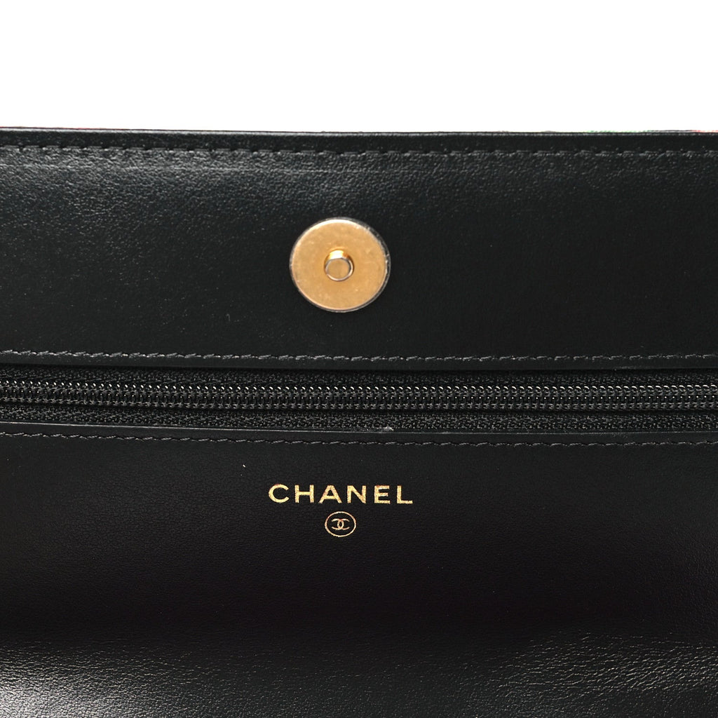 Chanel Fabric Printed Chanel 19 Wallet On Chain WOC Black Multicolor