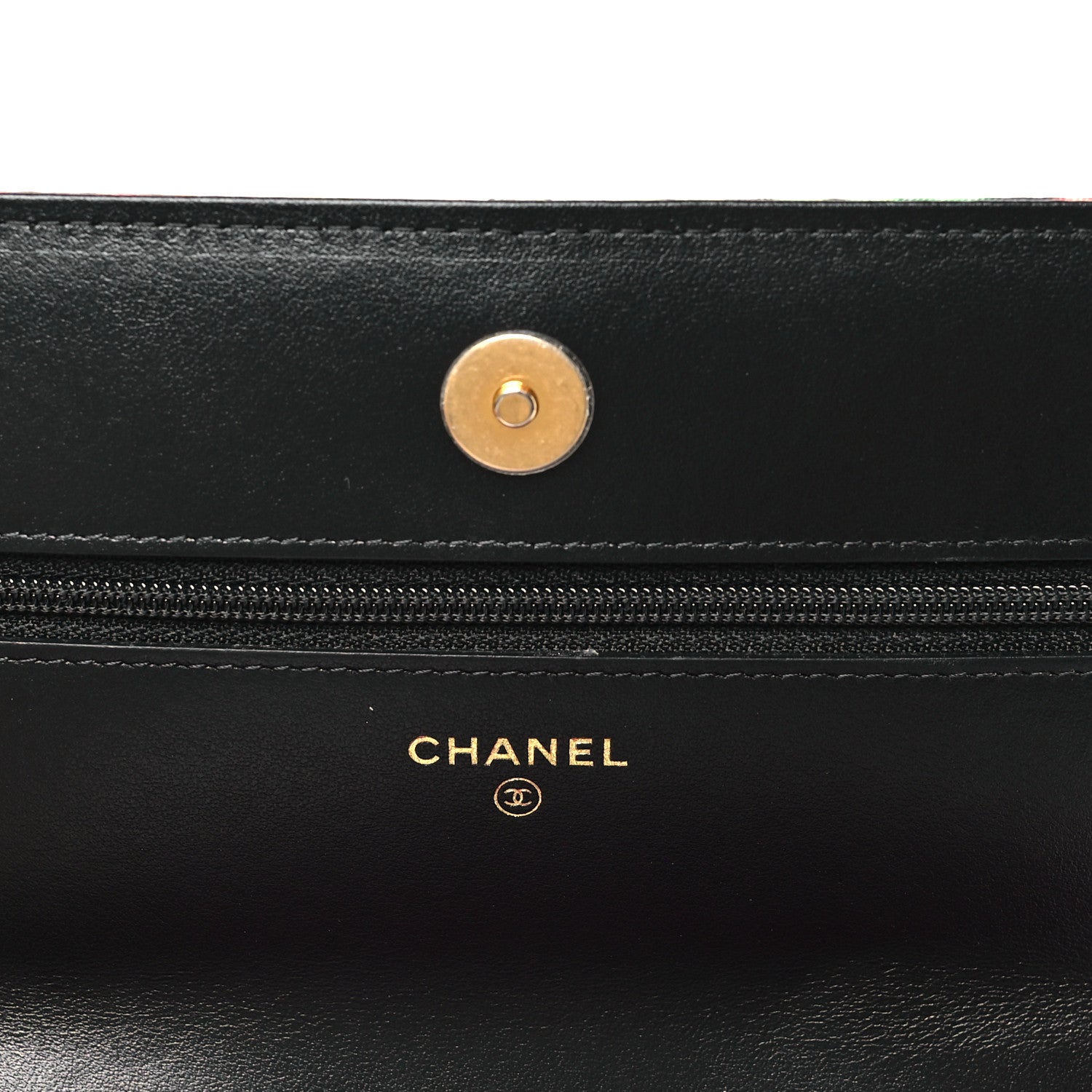 Chanel Fabric Printed Chanel 19 Wallet On Chain WOC Black Multicolor