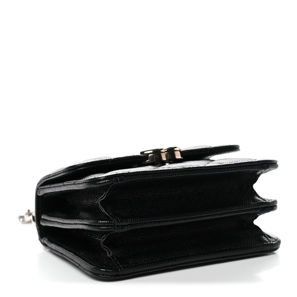 Chanel Caviar Quilted Enamel Top Handle Flap Clutch With Chain Black