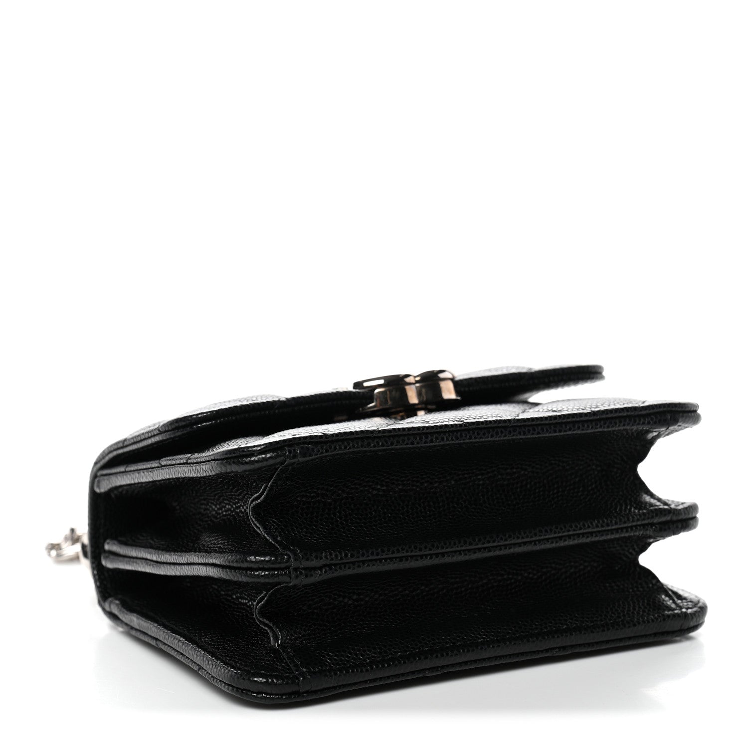 Chanel Caviar Quilted Enamel Top Handle Flap Clutch With Chain Black