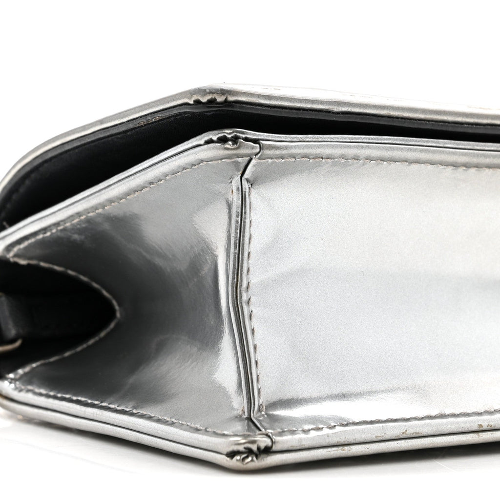 Christian Dior Metallic Patent Micro-Cannage Baby Diorama Flap Bag Silver