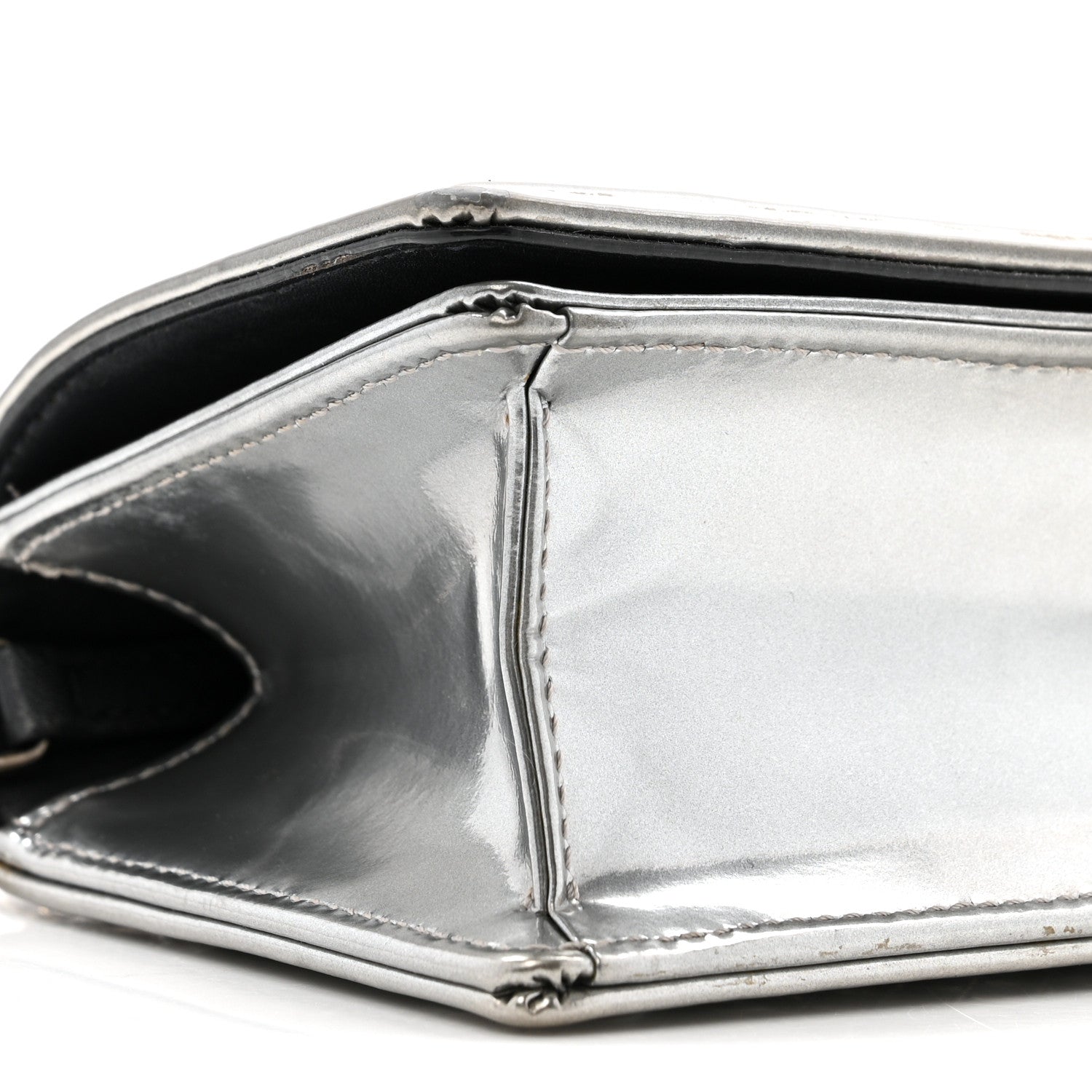 Christian Dior Metallic Patent Micro-Cannage Baby Diorama Flap Bag Silver