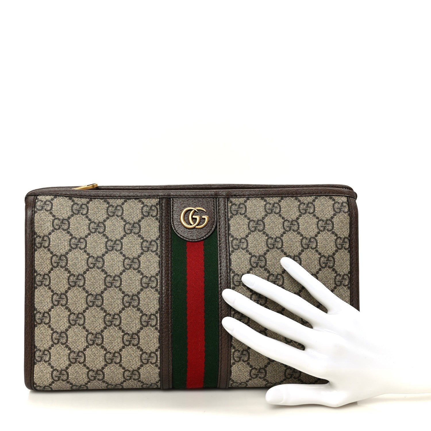 Gucci GG Supreme Monogram Web Ophidia GG Toiletry Case Beige New Acero