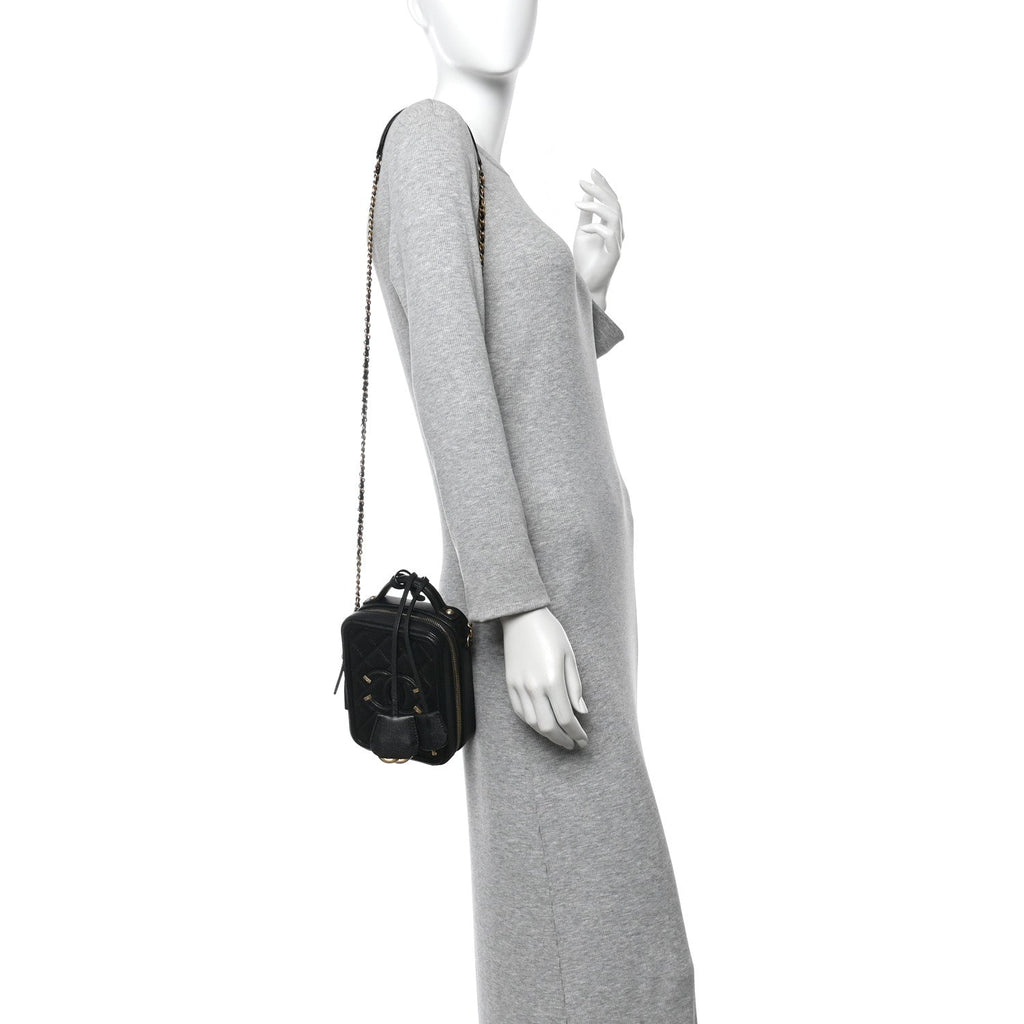 Chanel Caviar Quilted CC North South Filigree Vanity Case Black