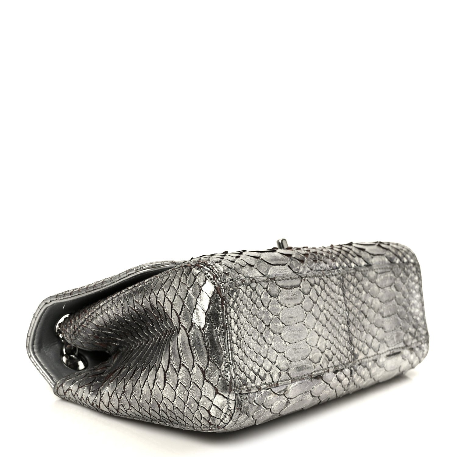 Chanel Metallic Snakeskin Medium Single Flap Silver