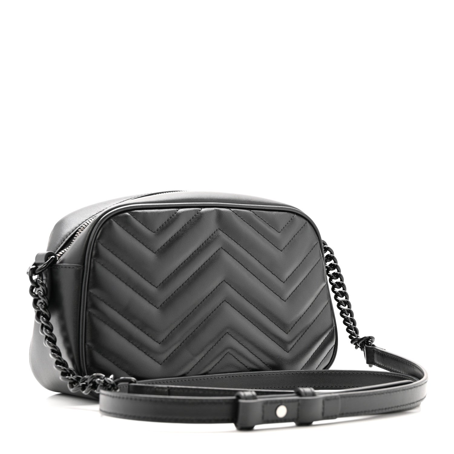Gucci Calfskin Matelasse Monochrome Small GG Marmont Chain Shoulder Bag Black