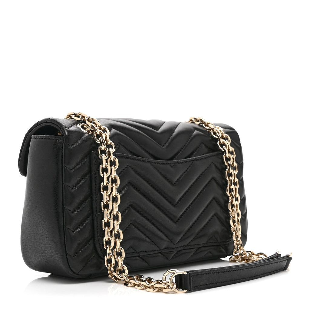 Gucci Lambskin Matelasse Medium GG Marmont Shoulder Bag Black