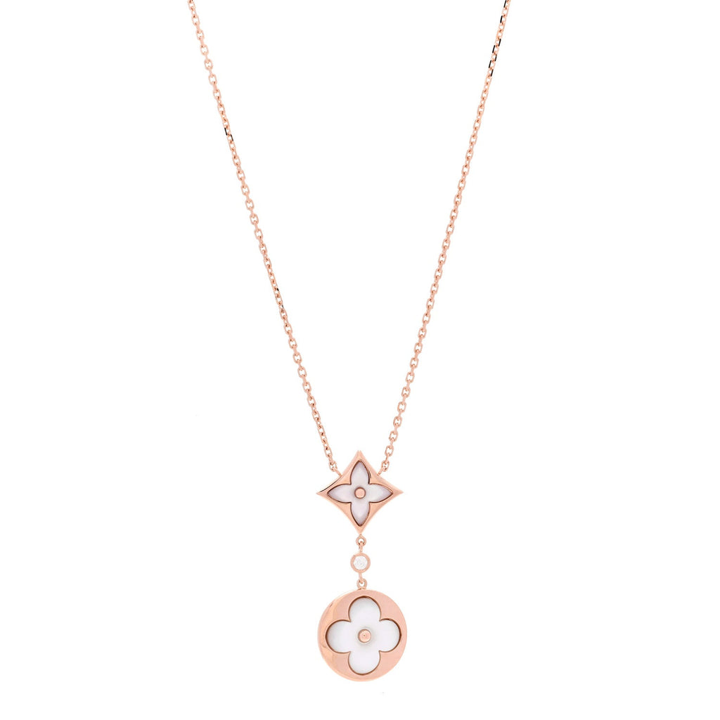 Louis Vuitton 18K Pink Gold Diamond Mother of Pearl Color Blossom Drop Pendant Necklace