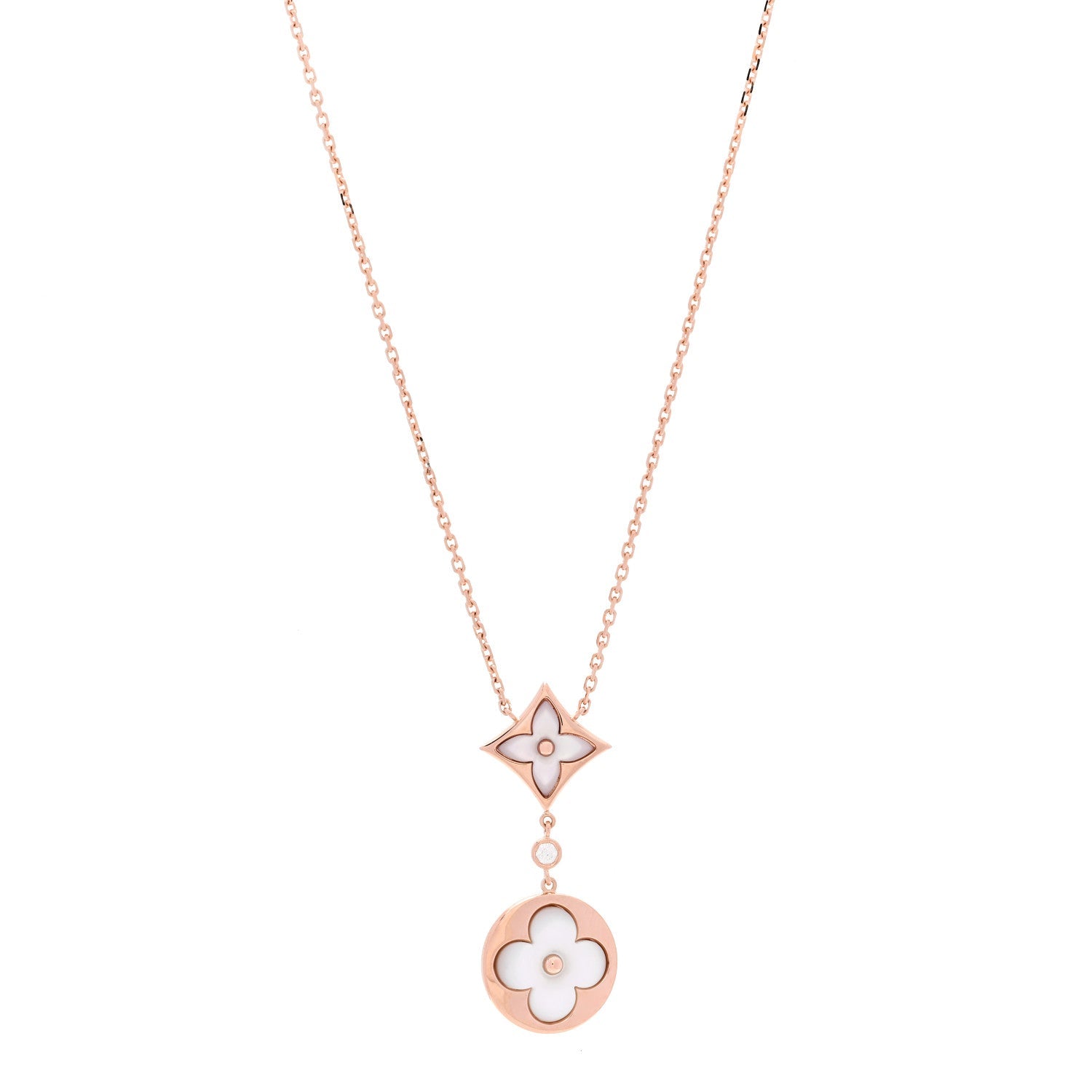 Louis Vuitton 18K Pink Gold Diamond Mother of Pearl Color Blossom Drop Pendant Necklace