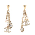 Chanel Strass Crystal Pearl CC Drop Earrings Gold