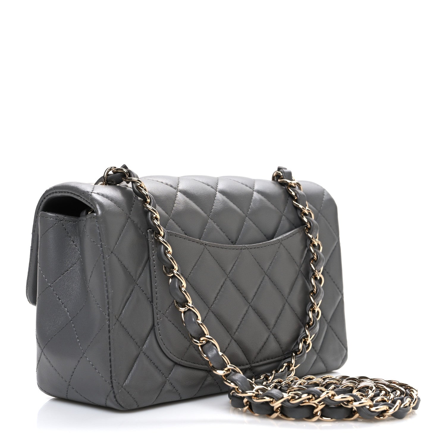 Chanel Lambskin Quilted Mini Rectangular Flap Dark Grey