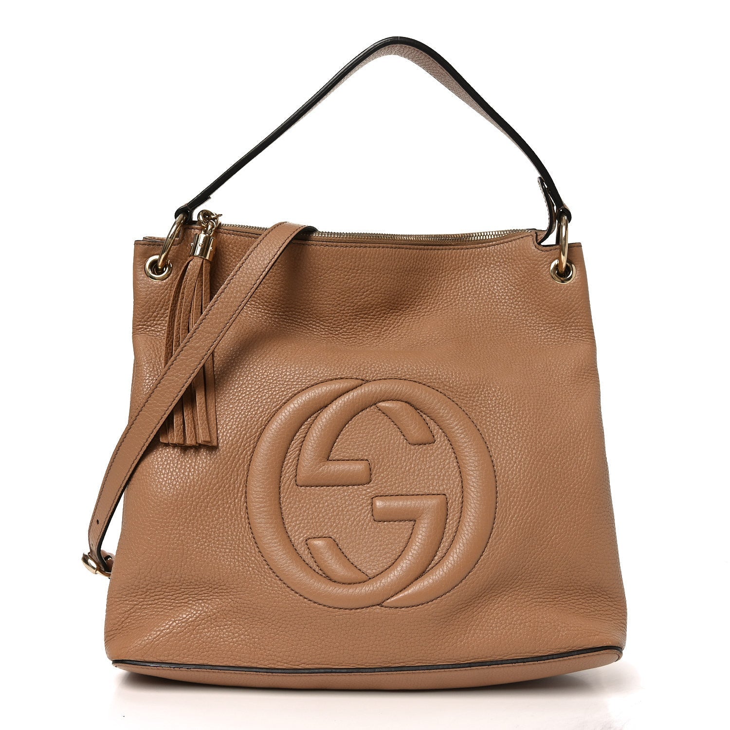Gucci Pebbled Calfskin Large Soho Hobo Camelia