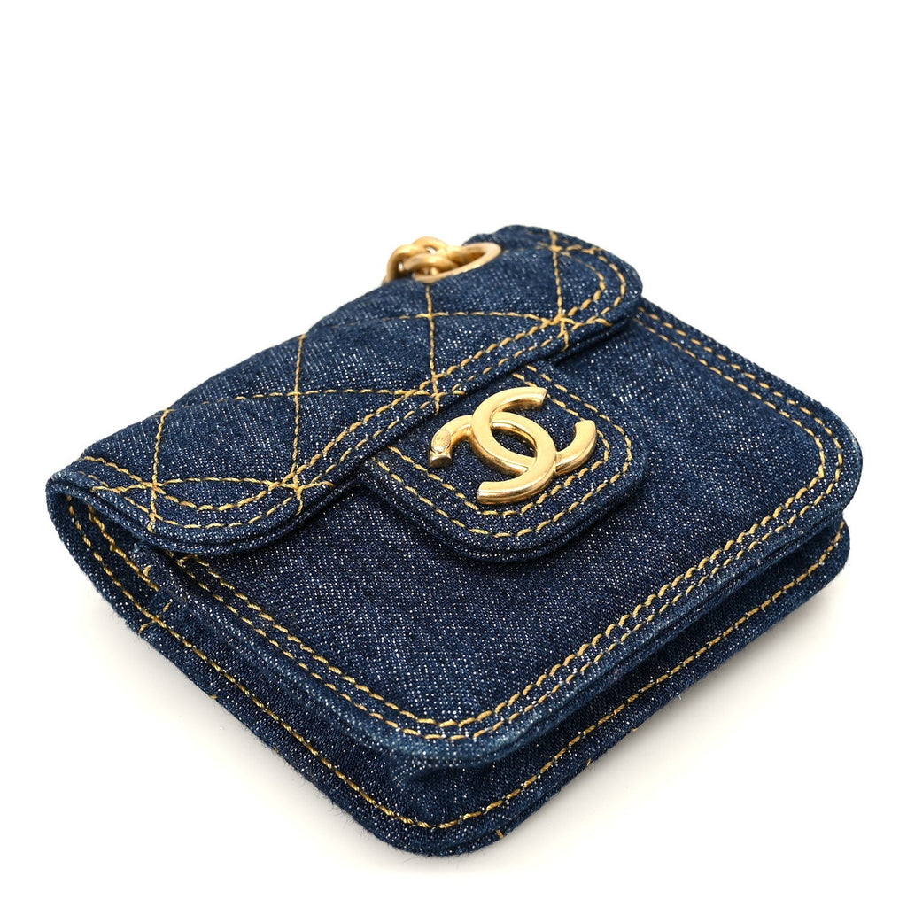 Chanel Denim Quilted Double You Flap Bag Charm Blue