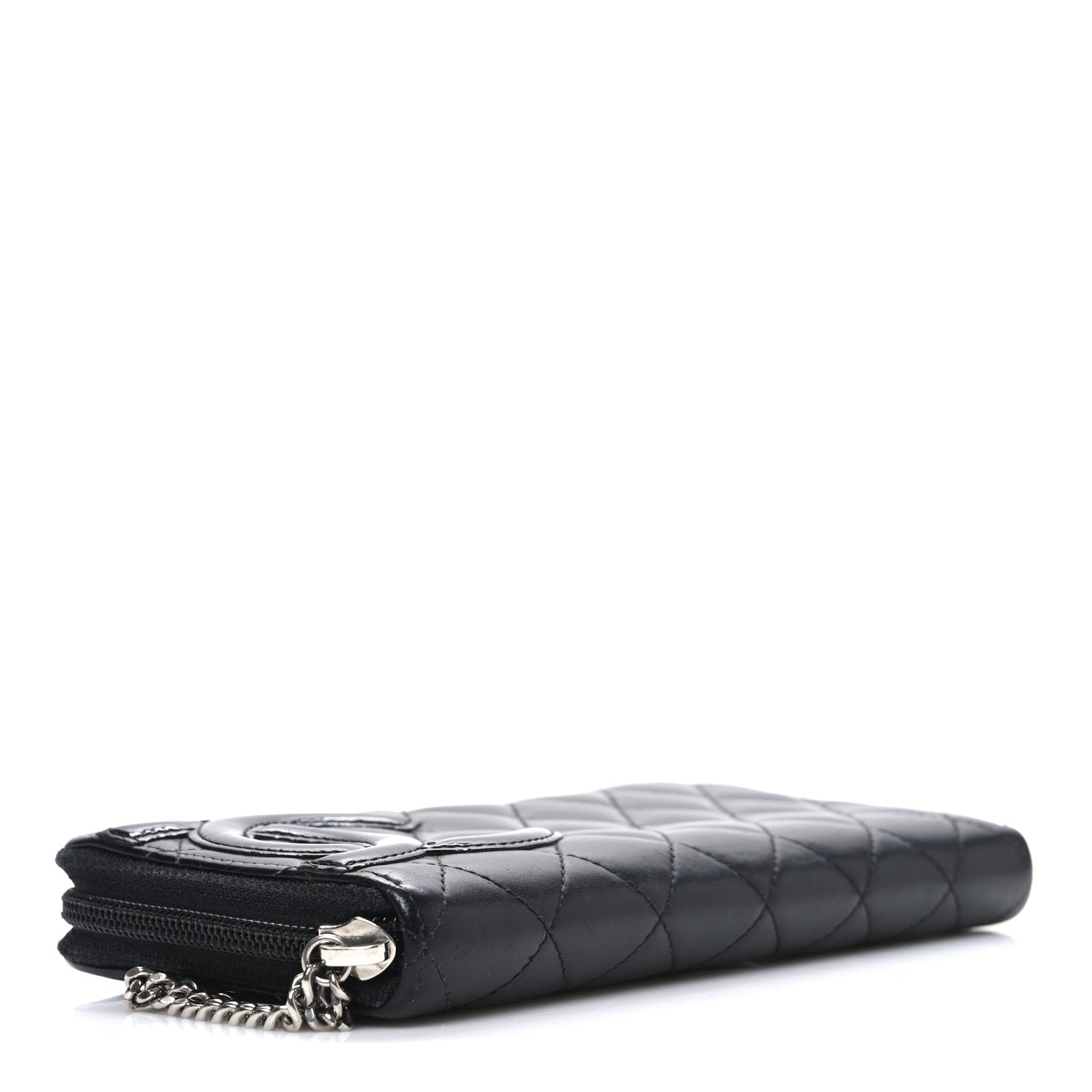 Calfskin Quilted Cambon Large Gusset Zip Around Wallet Black