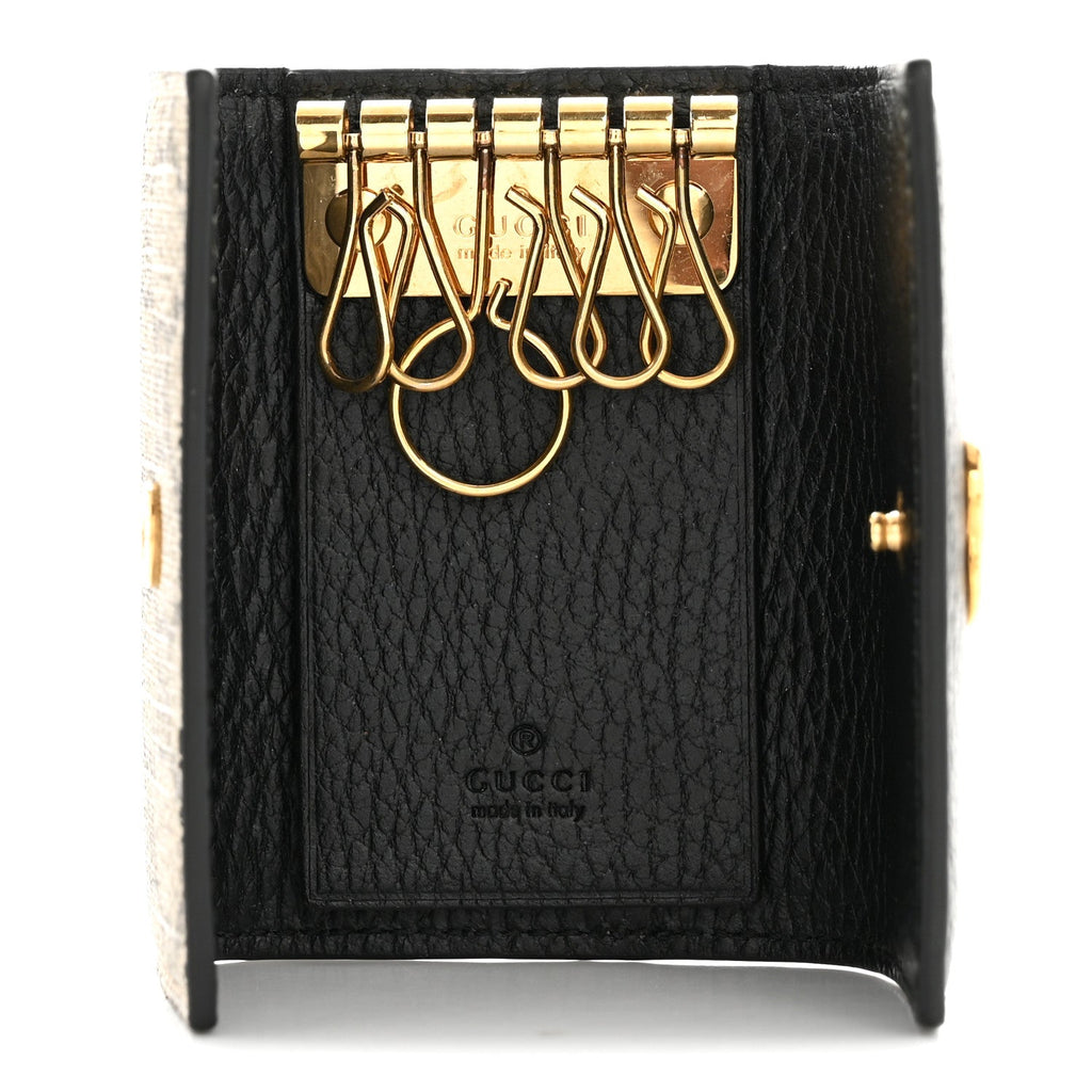 Gucci Dollar Calfskin GG Supreme Monogram GG Marmont 6 Key Holder Case Black Beige Ebony