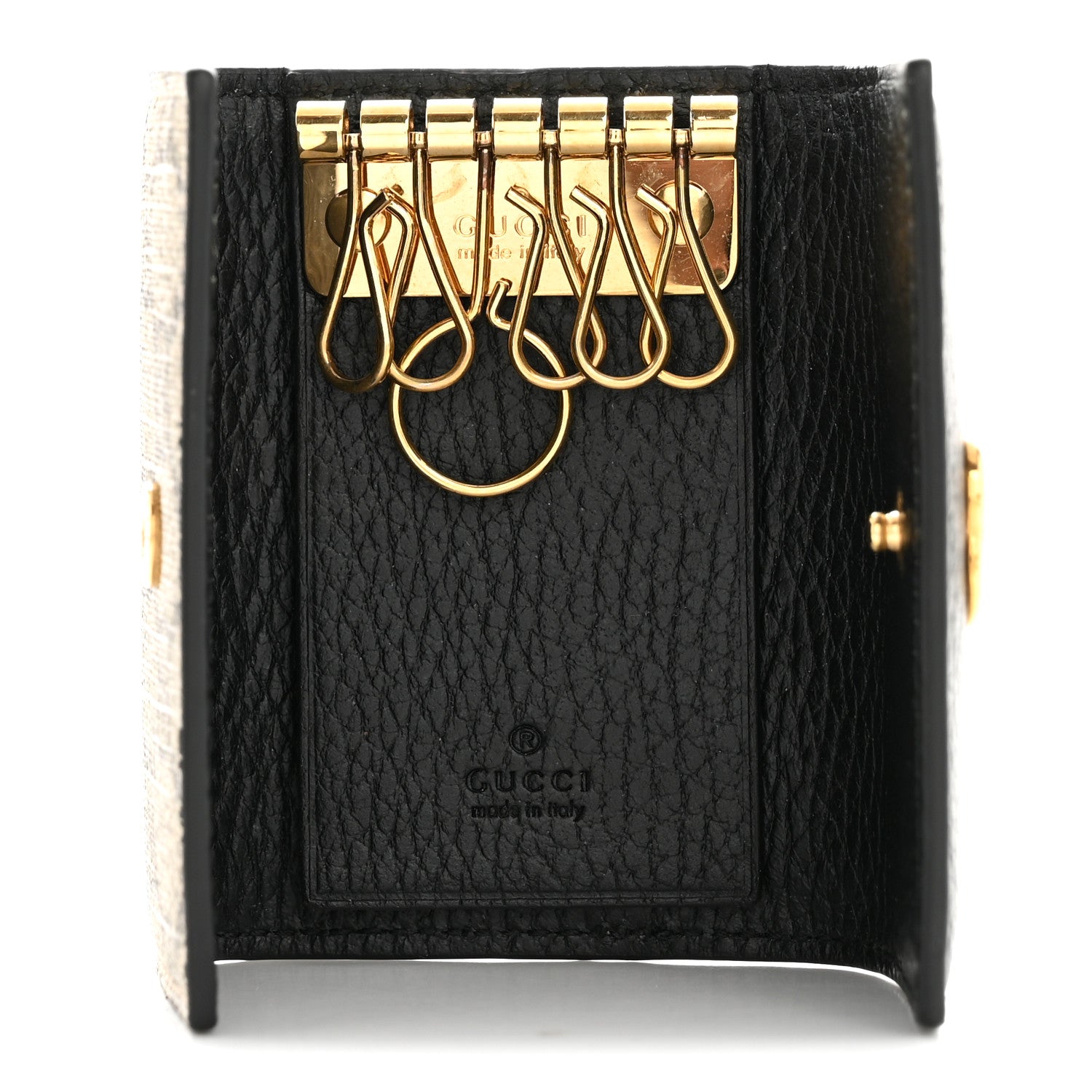 Gucci Dollar Calfskin GG Supreme Monogram GG Marmont 6 Key Holder Case Black Beige Ebony