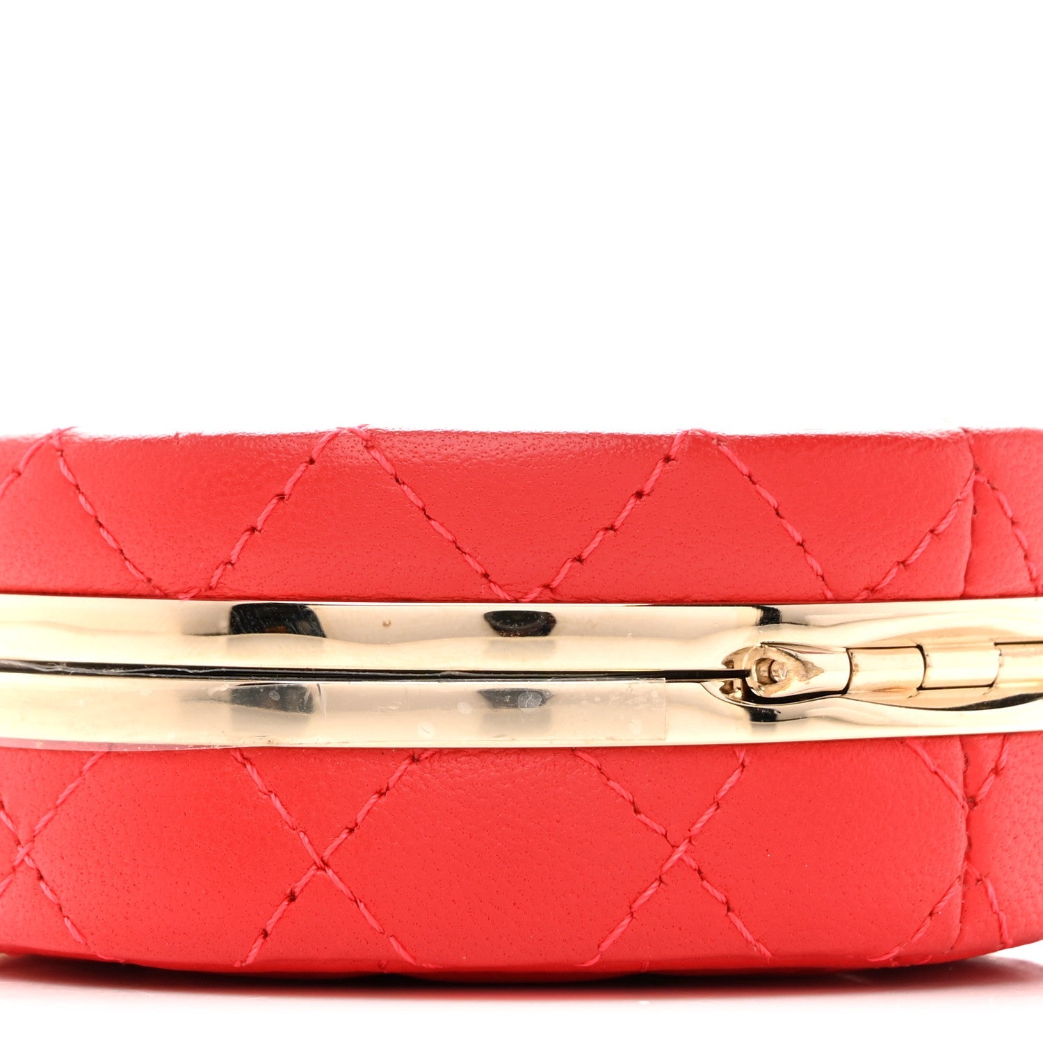 Chanel Lambskin Enamel Quilted Round Poker Chip Clutch With Chain Red White