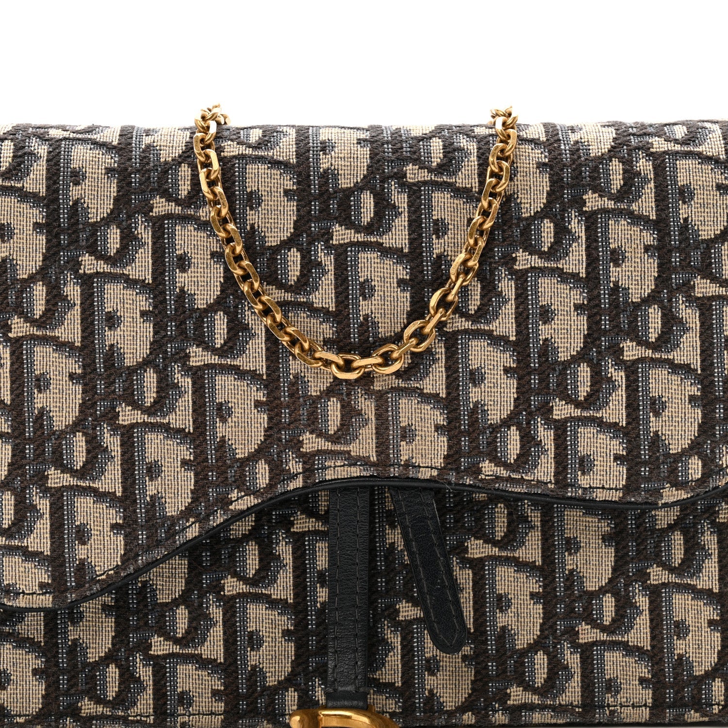 Christian Dior Oblique Saddle Chain Pouch Blue