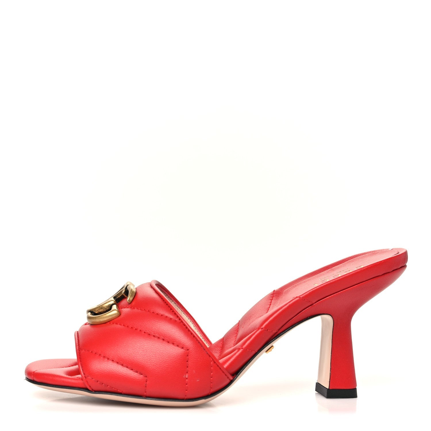 Gucci Nappa Matelasse GG Marmont 75mm Slide Sandals 35 Maple Red