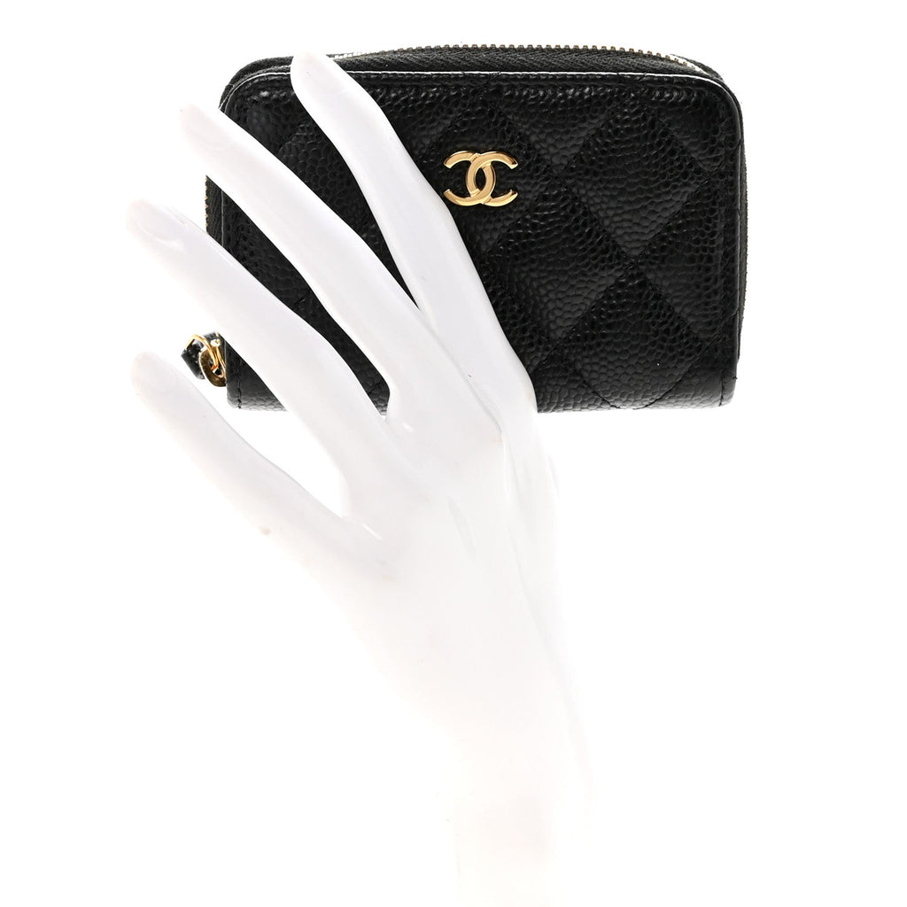Caviar Quilted Zip Coin Purse Black