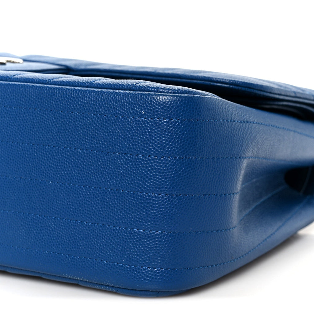 Chanel Caviar Chevron Quilted Jumbo Double Flap Blue