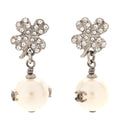Crystal Pearl CC Clover Drop Earrings Silver