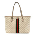 Gucci GG Supreme Monogram Textured Dollar Calfskin Web Medium Ophidia Shopping Tote Beige Mystic White Oatmeal