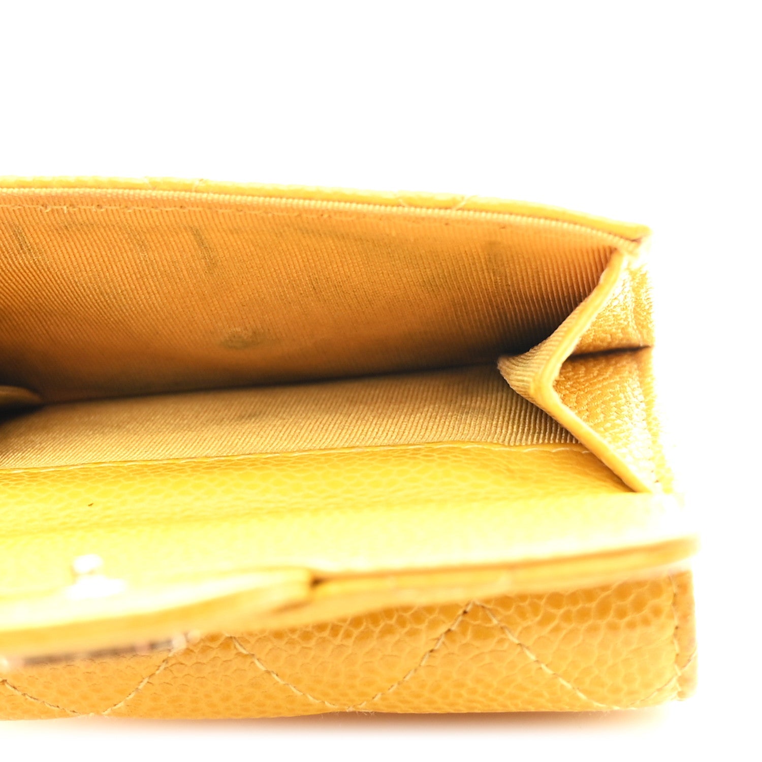 Caviar Quilted Double Flap Wallet Yellow