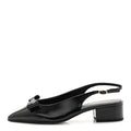 Crumpled Patent Calfskin CC Bow Slingback Pumps 37.5 Black