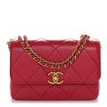 Chanel Lambskin Quilted Enamel Chain Logo Mini Flap Red