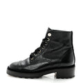 Chanel Shiny Calfskin Velvet Pearl Combat Short Boots 38.5 Black