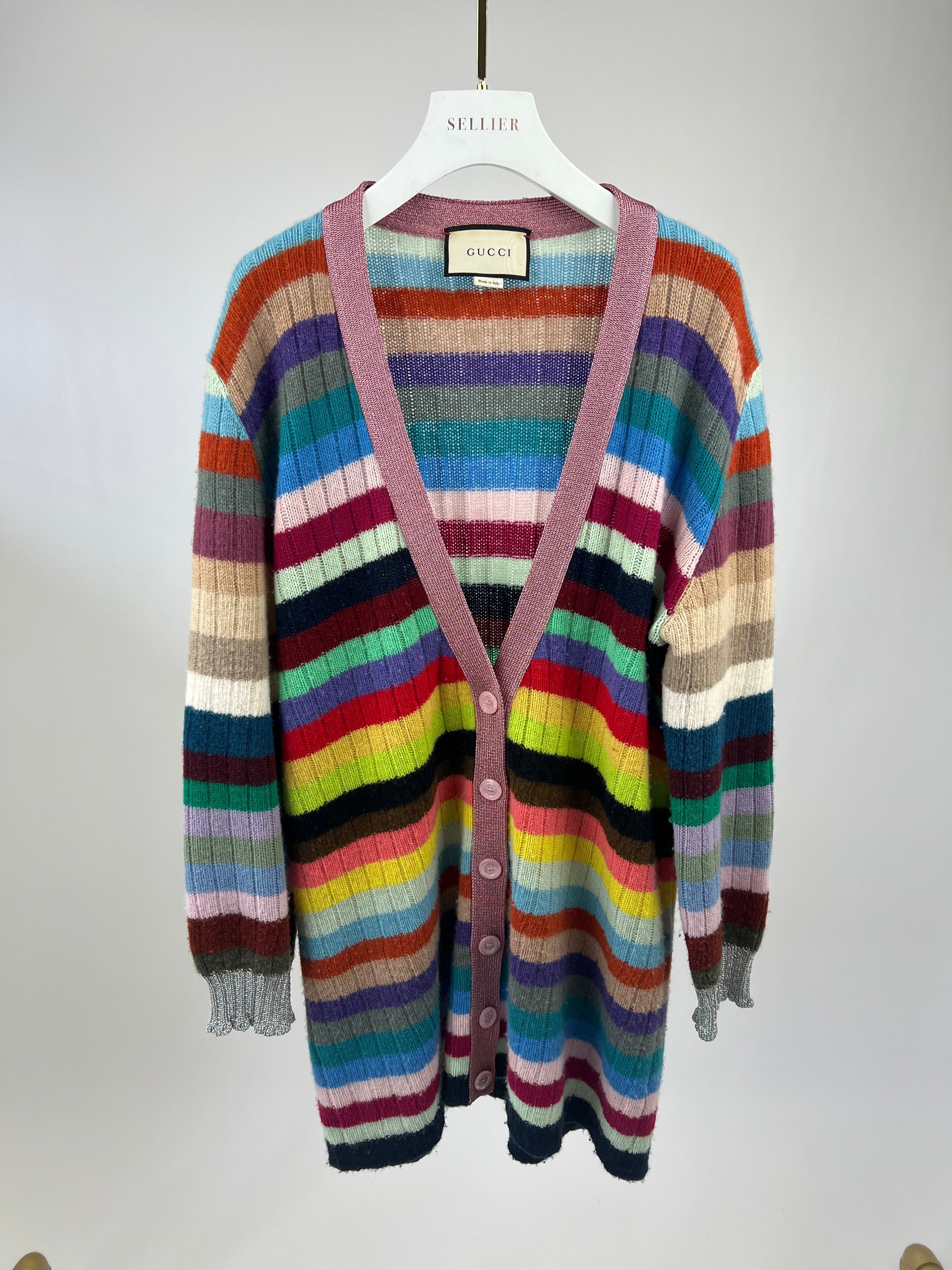 Gucci Multicoloured Cashmere Cardigan with Metallic Cuff & Collar Detail Size XL (UK 10-14)