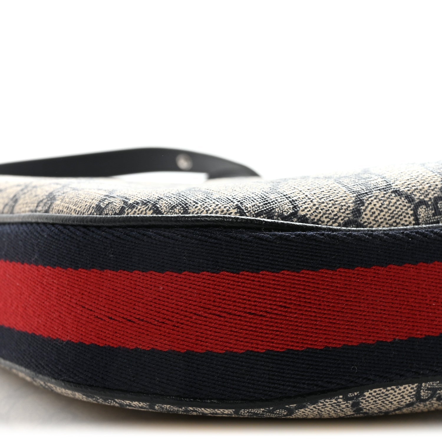Gucci GG Supreme Monogram Textured Calfskin Web Large Attache Shoulder Bag Beige Blue