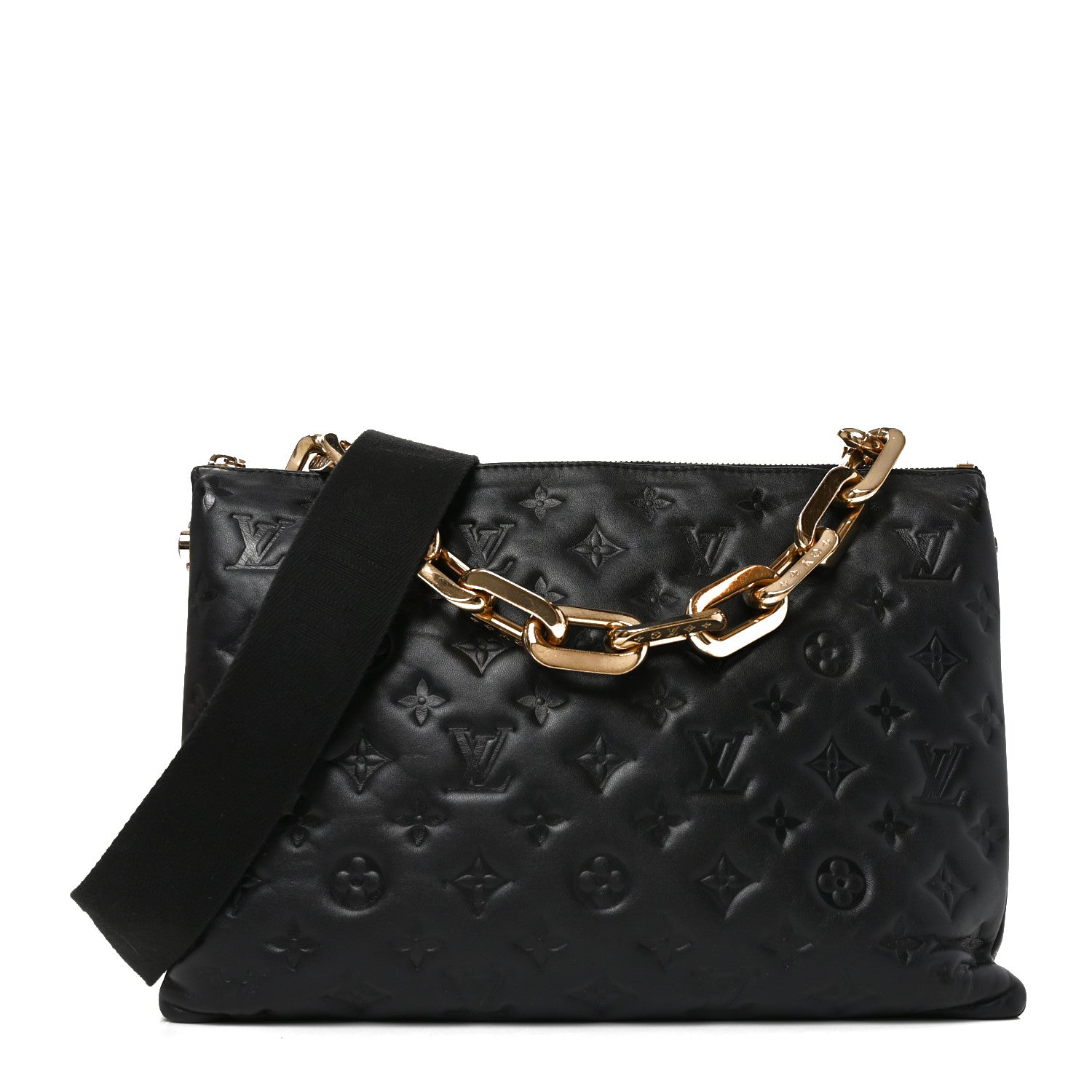 Louis Vuitton Lambskin Embossed Monogram Coussin MM Black