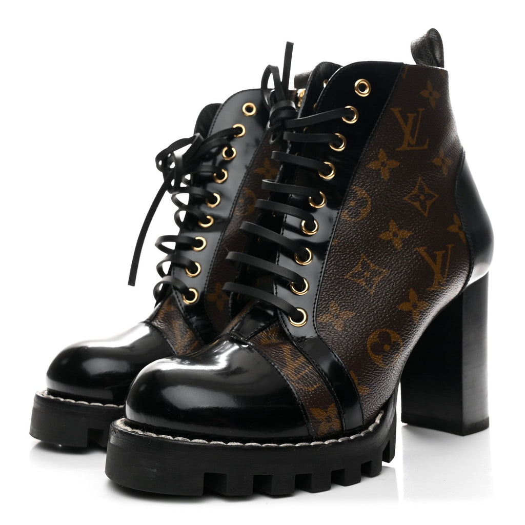 Louis Vuitton Patent Calfskin Monogram Star Trail Ankle Boots 39 Black