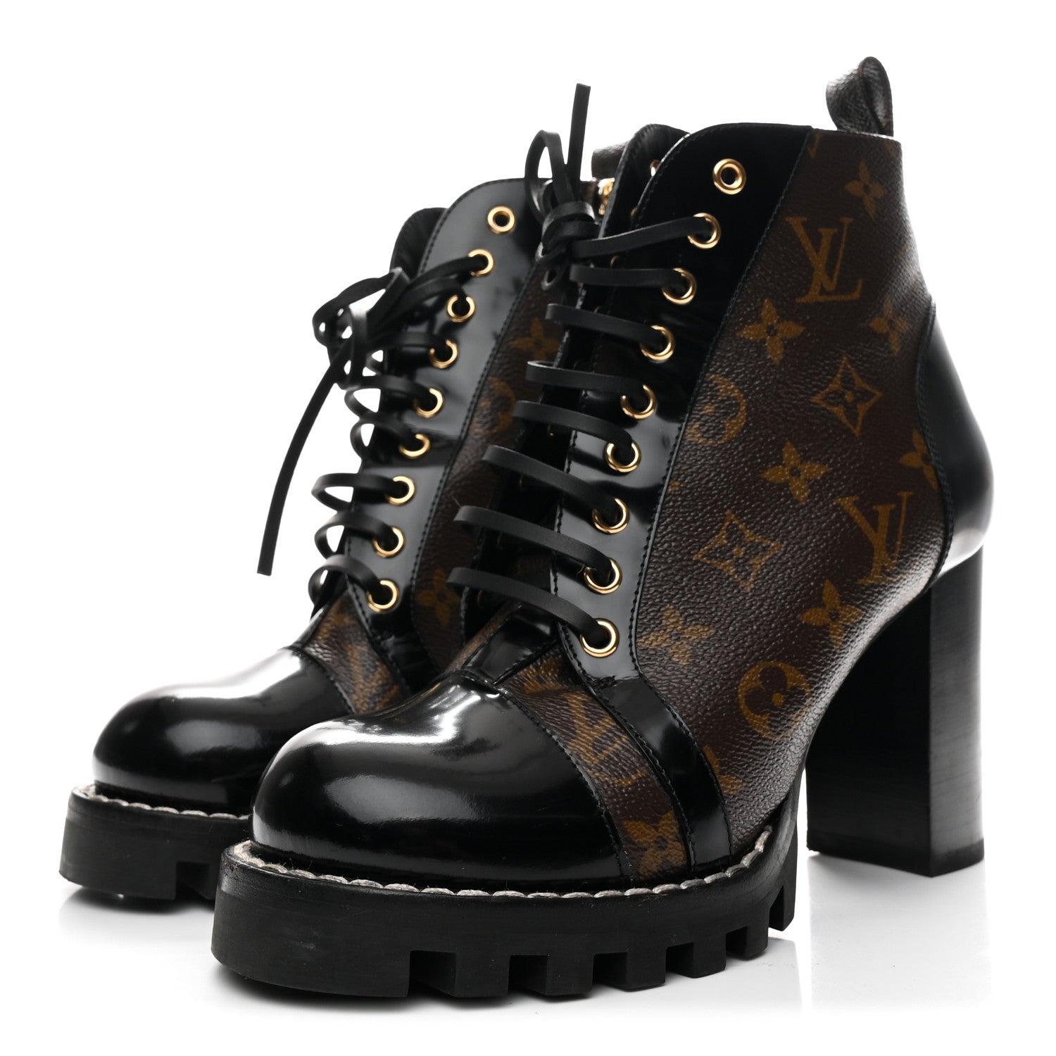 Louis Vuitton Patent Calfskin Monogram Star Trail Ankle Boots 39 Black