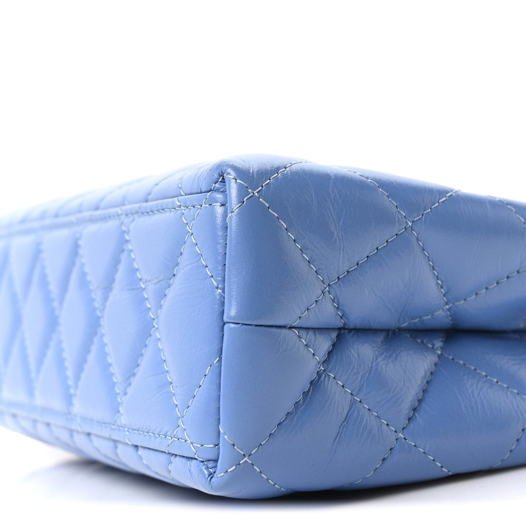 Chanel Shiny Aged Calfskin Quilted Nano Kelly Shopper Blue