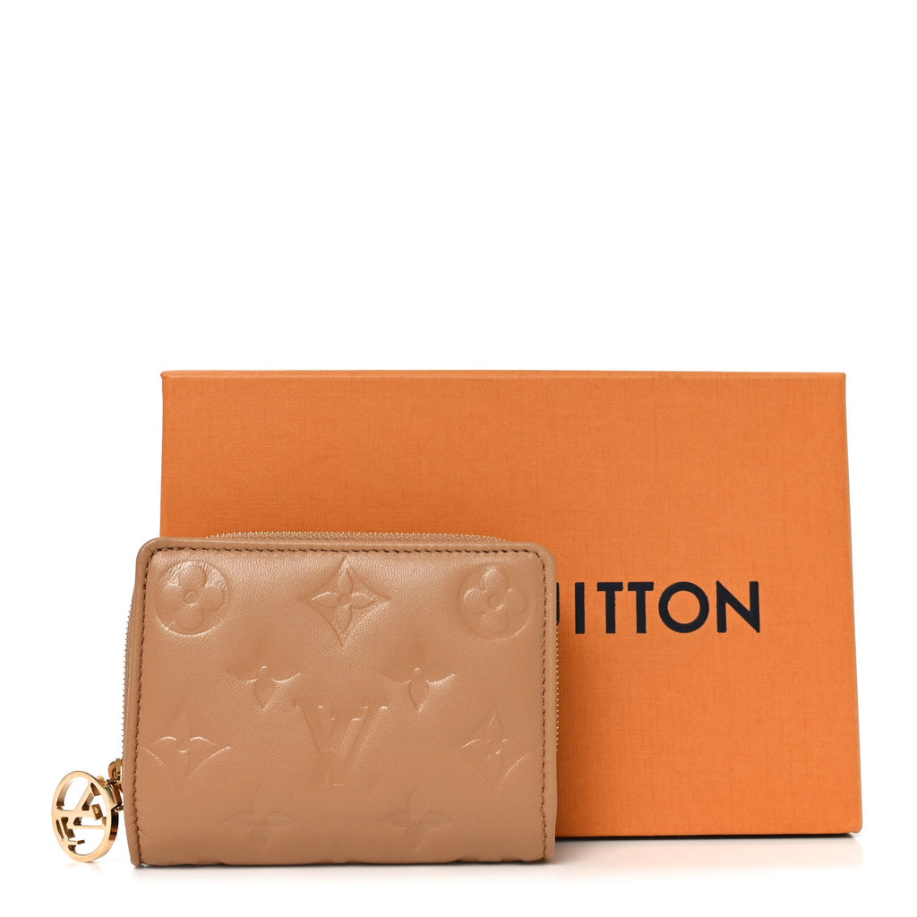 Louis Vuitton Lambskin Embossed Monogram Lou Coussin Wallet Camel