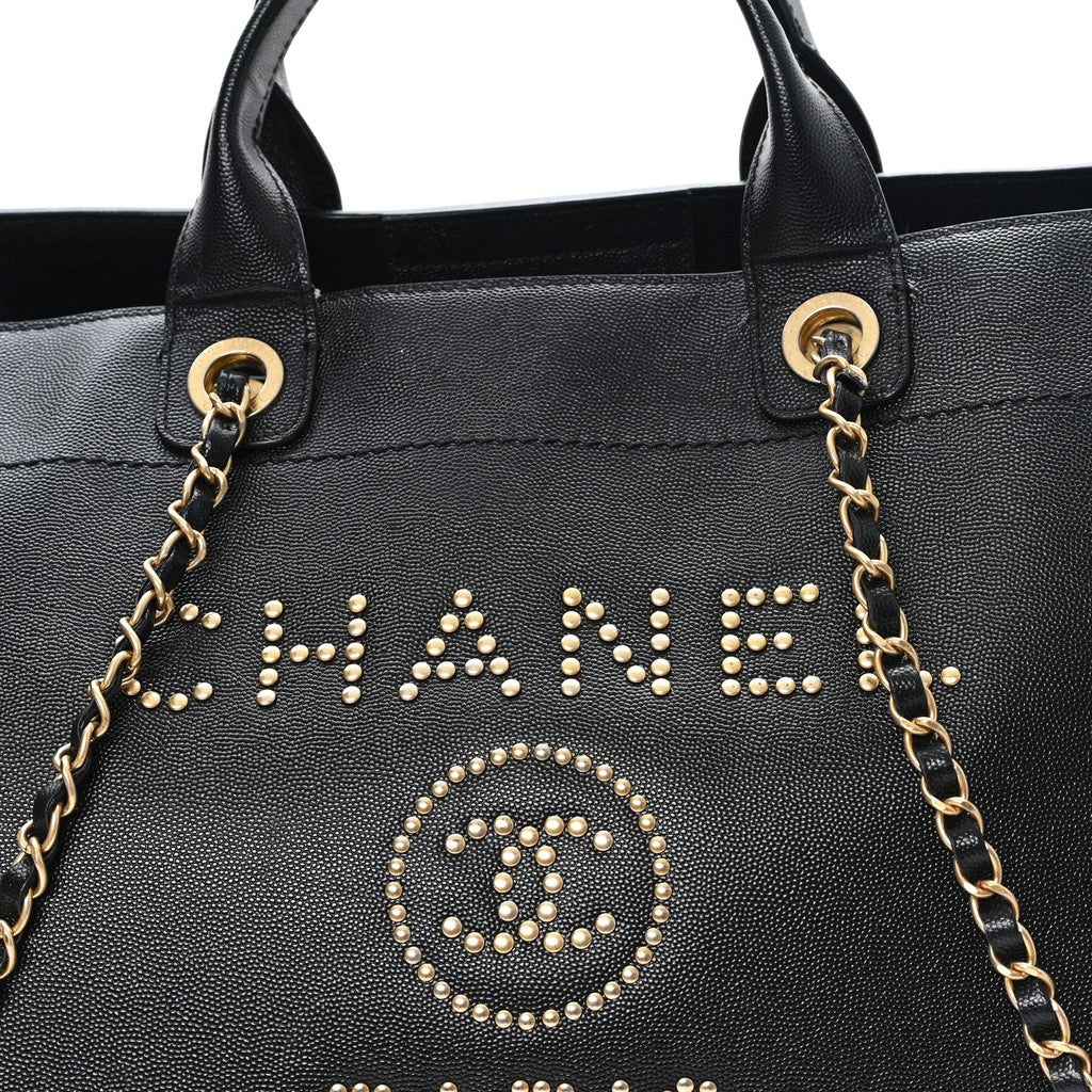 Chanel Caviar Medium Studded Deauville Tote Black