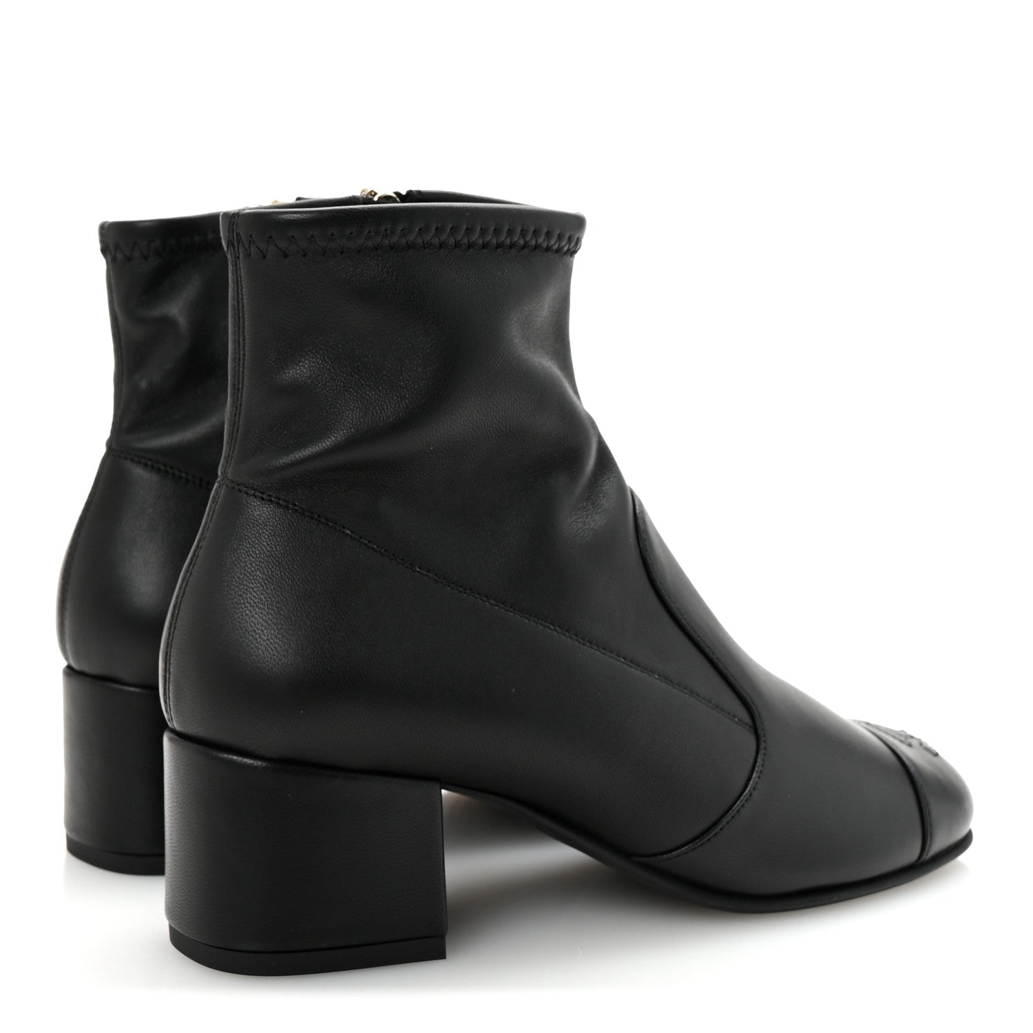 Chanel Stretch Lambskin Cap Toe CC Short Boots 35 Black