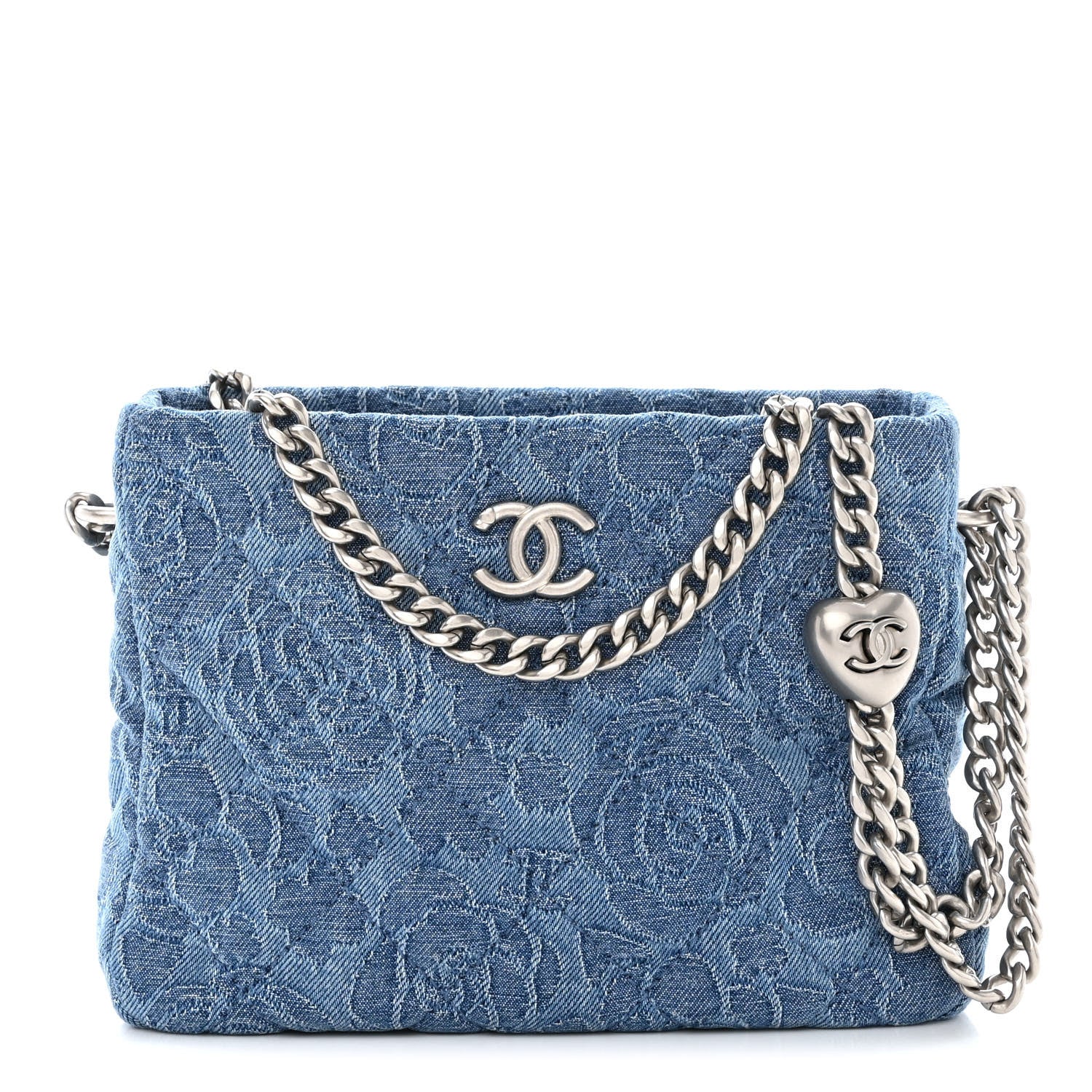Chanel Denim Quilted Camellia Sweetheart Small Hobo Blue