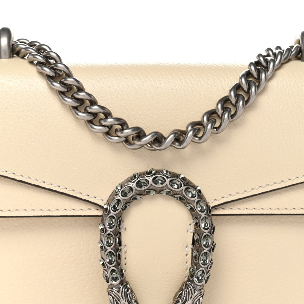 Gucci Textured Calfskin Crystal Mini Dionysus Shoulder Bag Mystic White