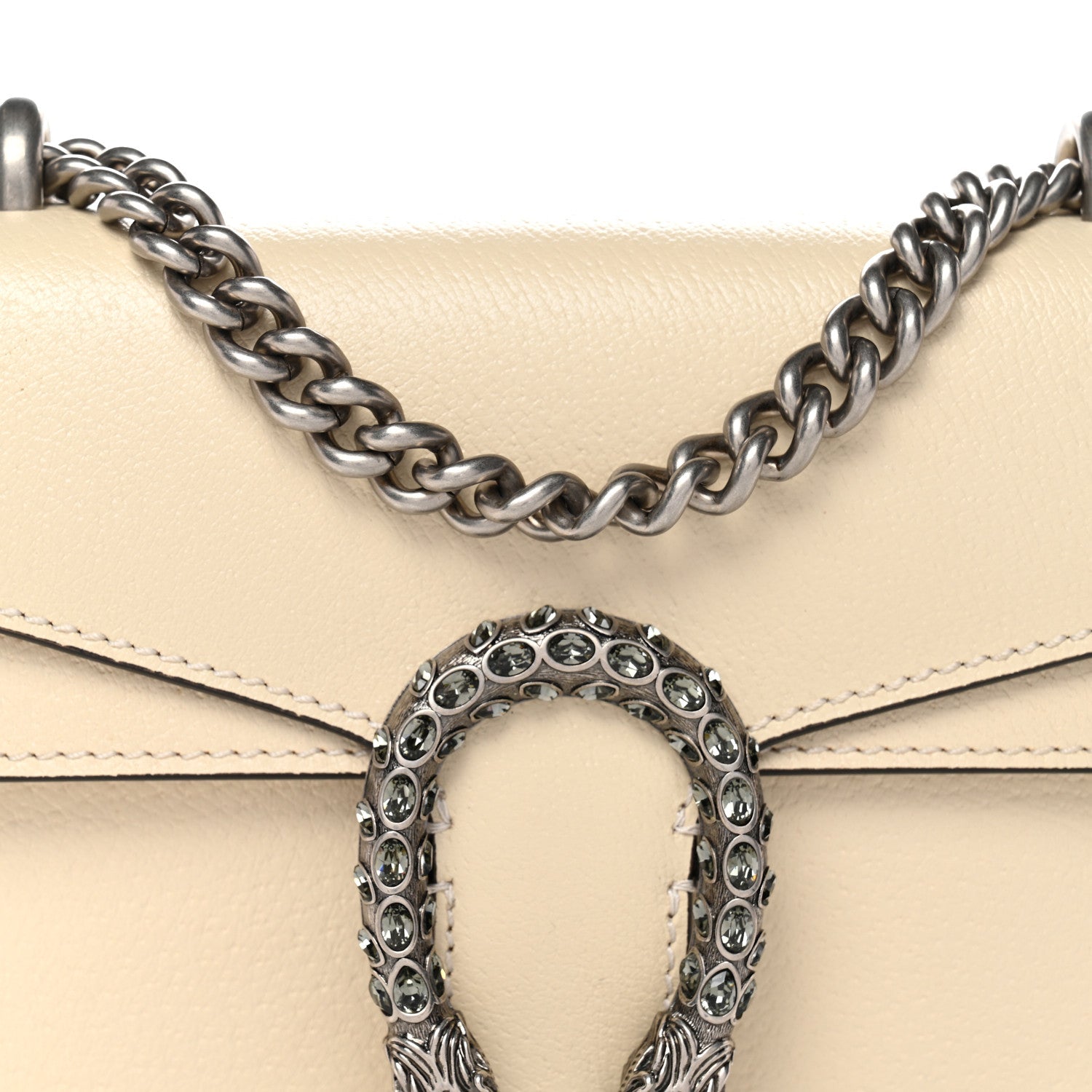 Gucci Textured Calfskin Crystal Mini Dionysus Shoulder Bag Mystic White