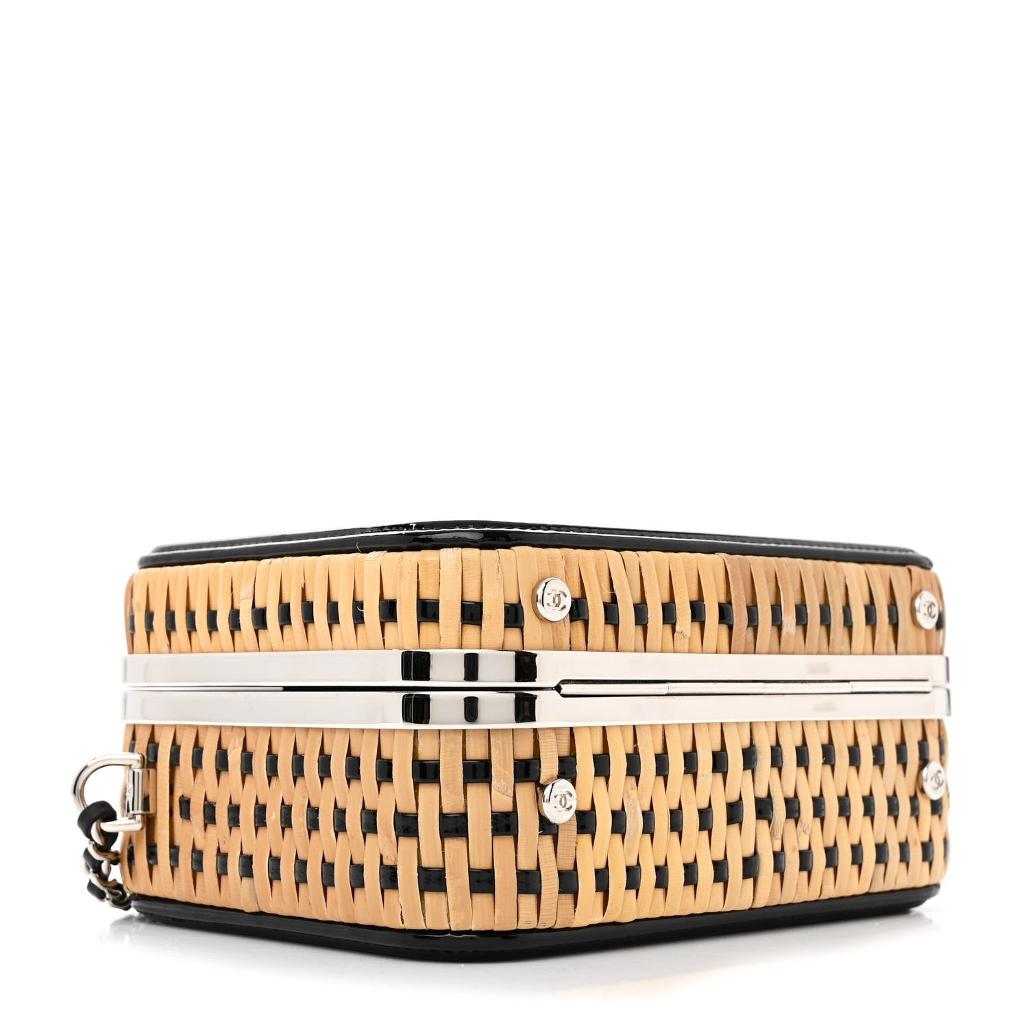Chanel Raffia Patent Small CC Filigree Vanity Case Black