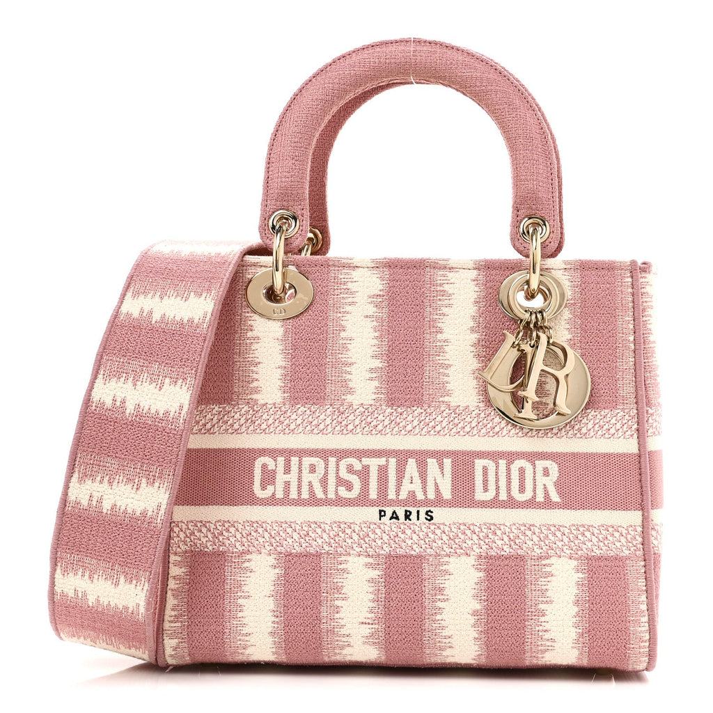 Christian Dior Canvas Medium D-Stripes Lady D-Lite Pink