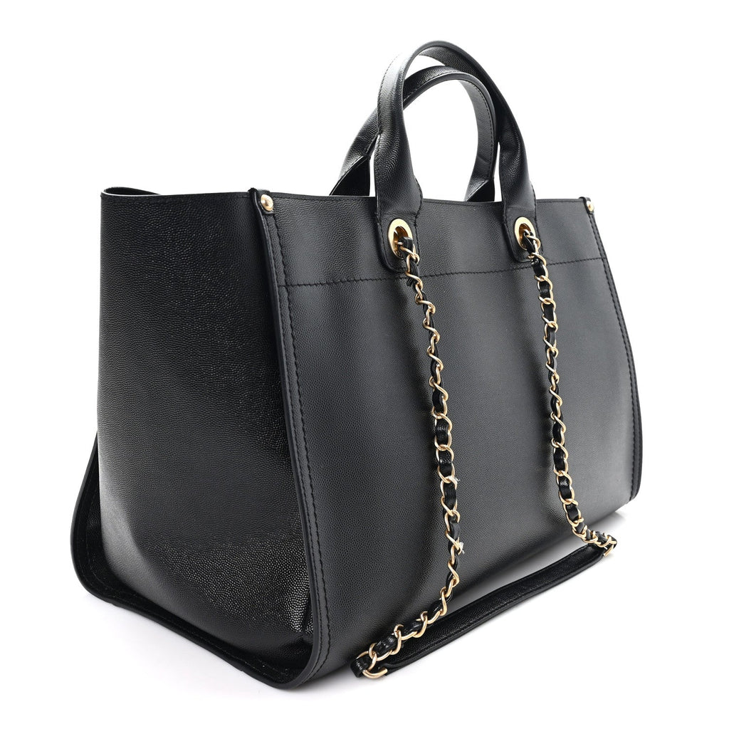 Chanel Caviar Medium Studded Deauville Tote Black
