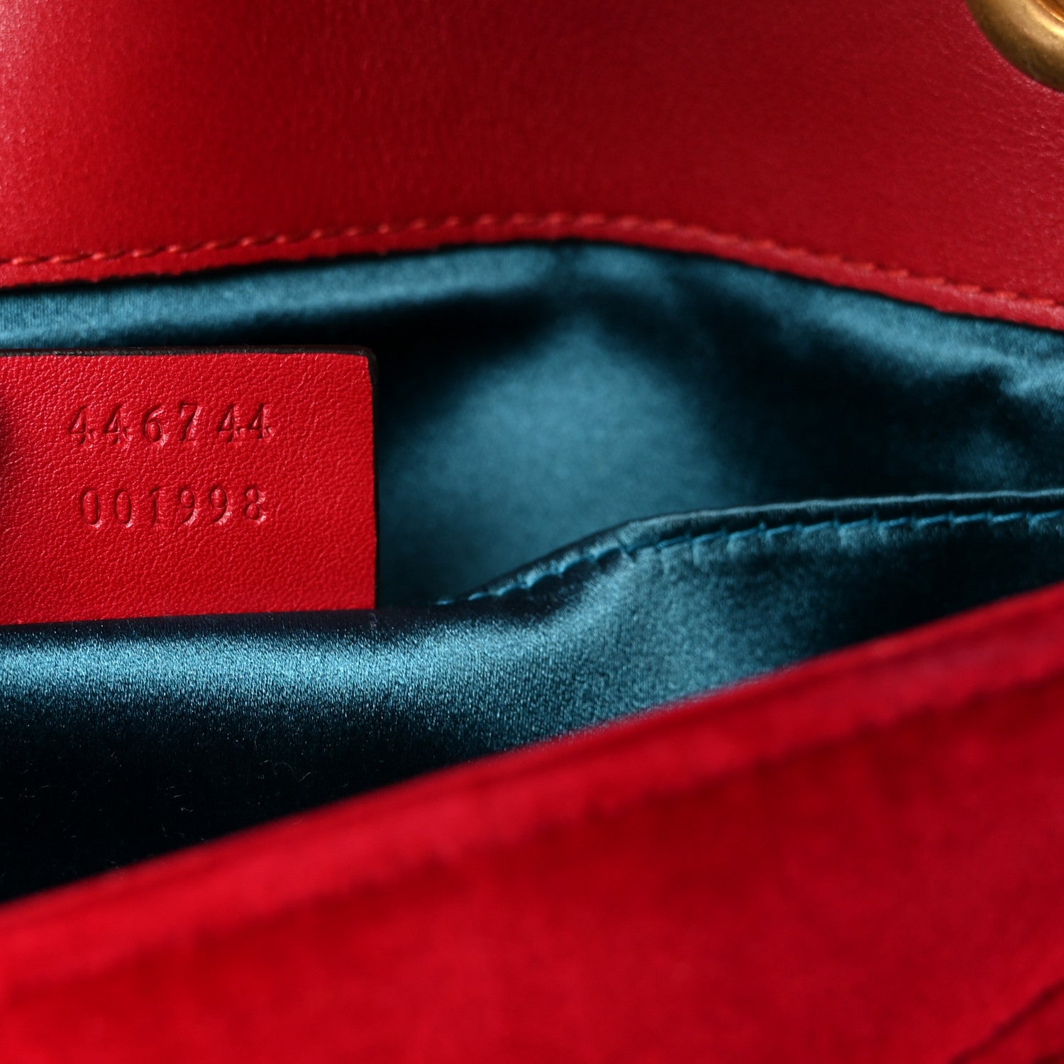 Gucci Velvet Matelasse Mini GG Marmont Shoulder Bag Hibiscus Red