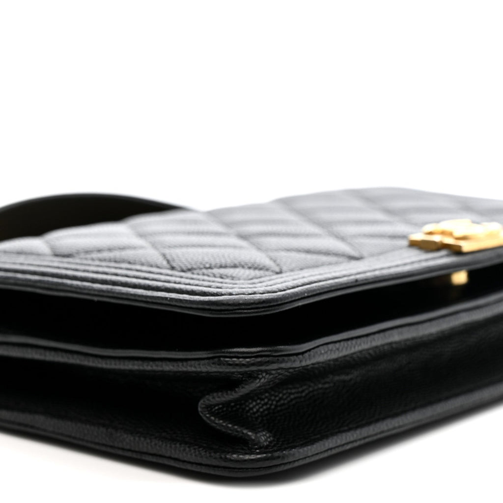 Chanel Caviar Quilted Boy Wallet On Chain WOC Black